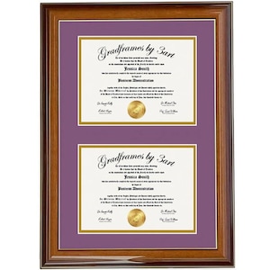 Double Diploma frame, Degree , Certificate, Document Frame, Walnut/Purple-V RC  8x6,9x7,10x8,11x8.5,12x9,13x10,14x11,12x15,12x16,11x17,17x14