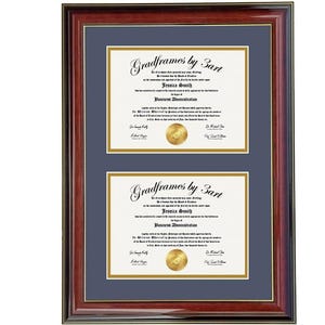 Double Diploma Frame: Mahogany & Navy, Custom Sizes Available