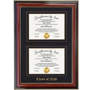 Custom double diploma  frame  landscape-V 8x6,11x8.5,11x14,8x10,5x7,7x9,9x12,10x13, graduation frame, degree, certificate, document, gift.