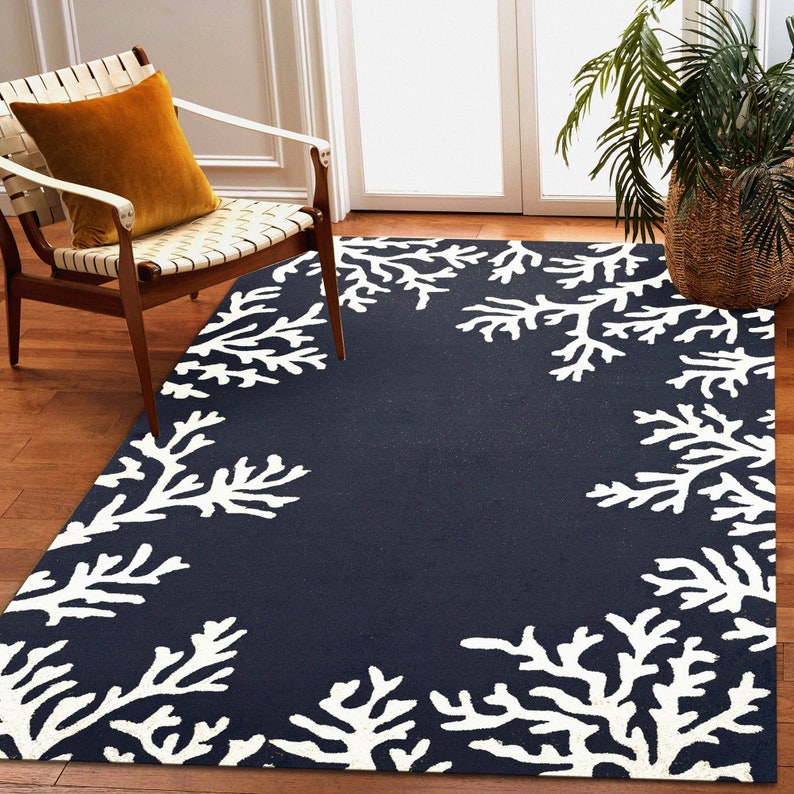 Liora Manne Capri Coral Border Indoor Outdoor Area Rug Navy Etsy