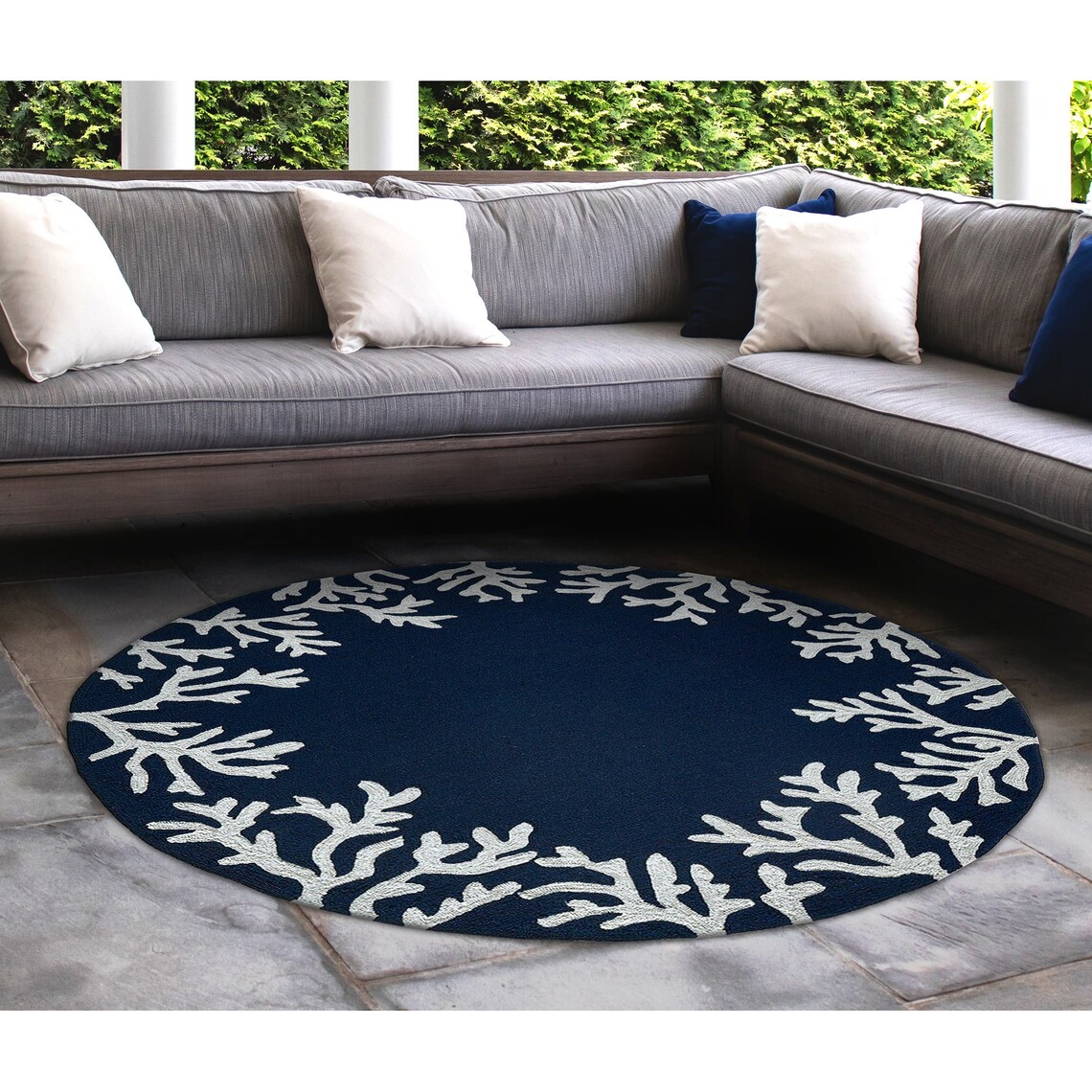 Liora Manne Capri Coral Border Indoor Outdoor Area Rug Navy Etsy
