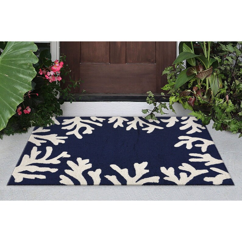 Liora Manne Capri Coral Border Indoor Outdoor Area Rug Navy Etsy
