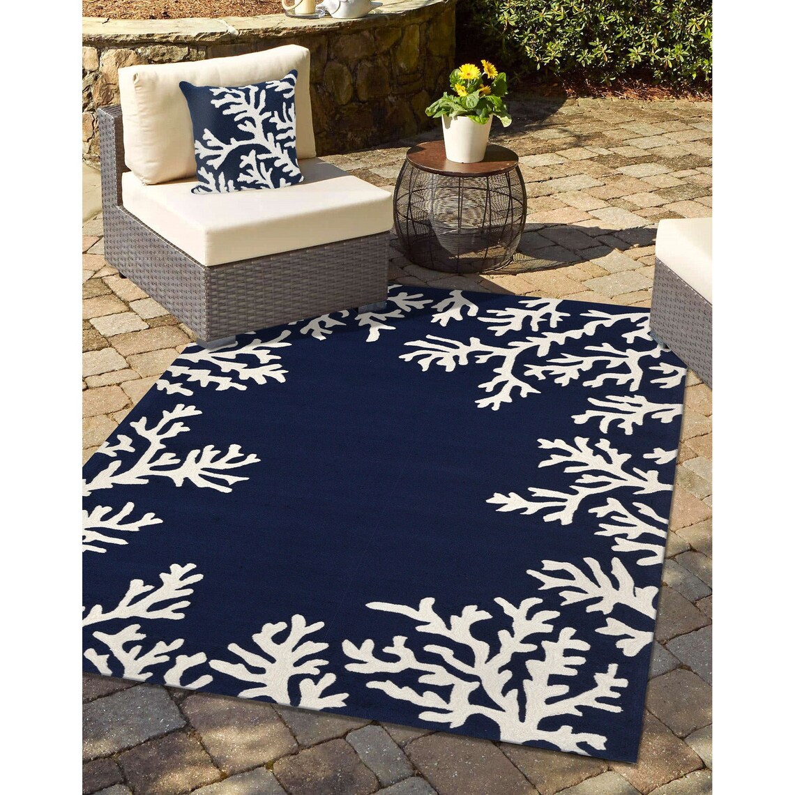 Liora Manne Capri Coral Border Indoor Outdoor Area Rug Navy Etsy