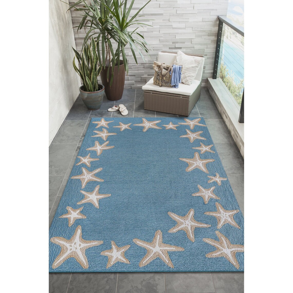 Liora Manne Capri Starfish Border Indoor Outdoor Area Rug Aqua Etsy