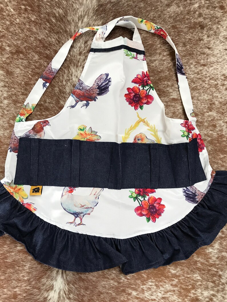 Egg Apron with Custom Chicken Print and denim pockets Etsy