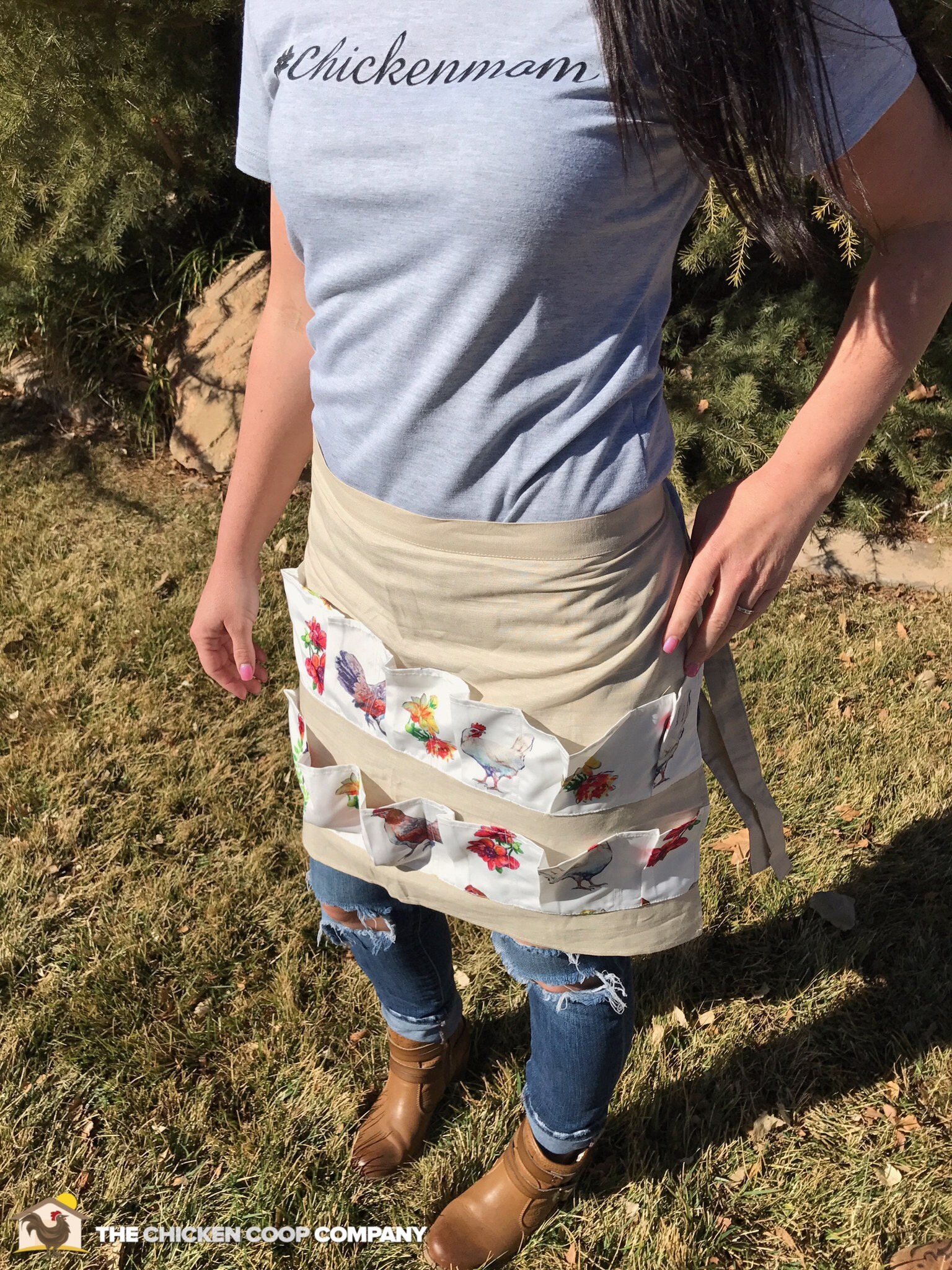 Quality Muslin Egg Apron with custom chicken print pockets