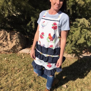 Egg Apron with Custom Chicken Print and denim pockets!