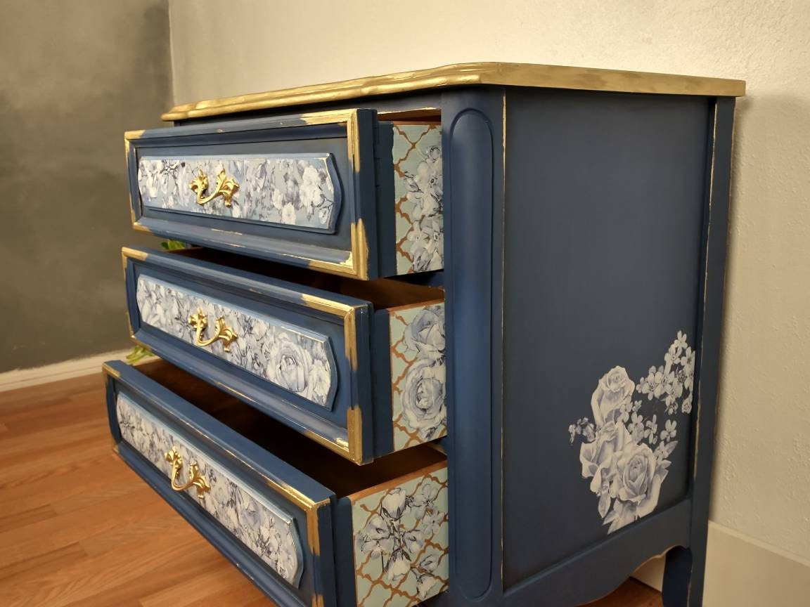 French Country Dresser Blue Dresser Dresser With Epoxy Resin - Etsy