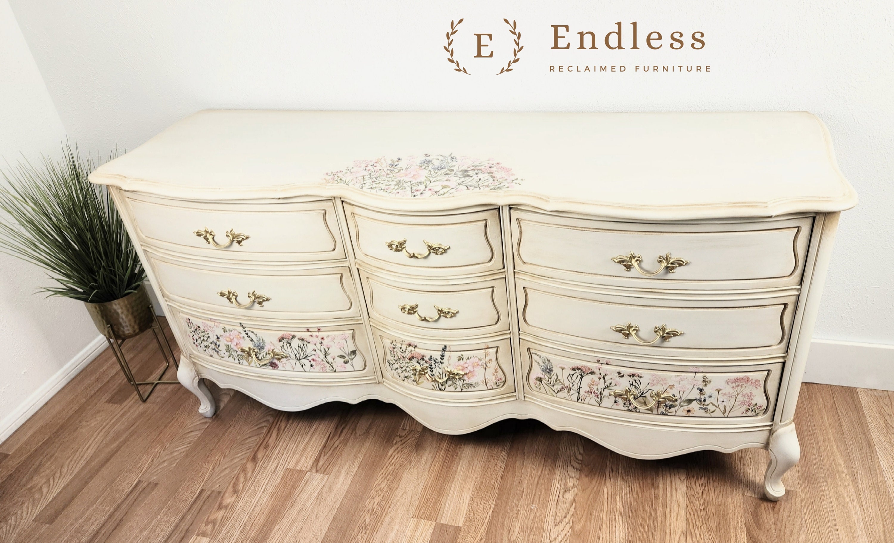 Vintage White French Dresser or Buffet With Rub on Transfer - Etsy