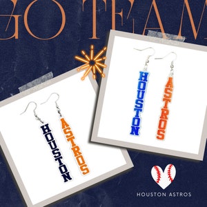 Handmade Houston  Astros hanging earrings; Houston one earring Astros another earring; Plain and Glitter options - ST3