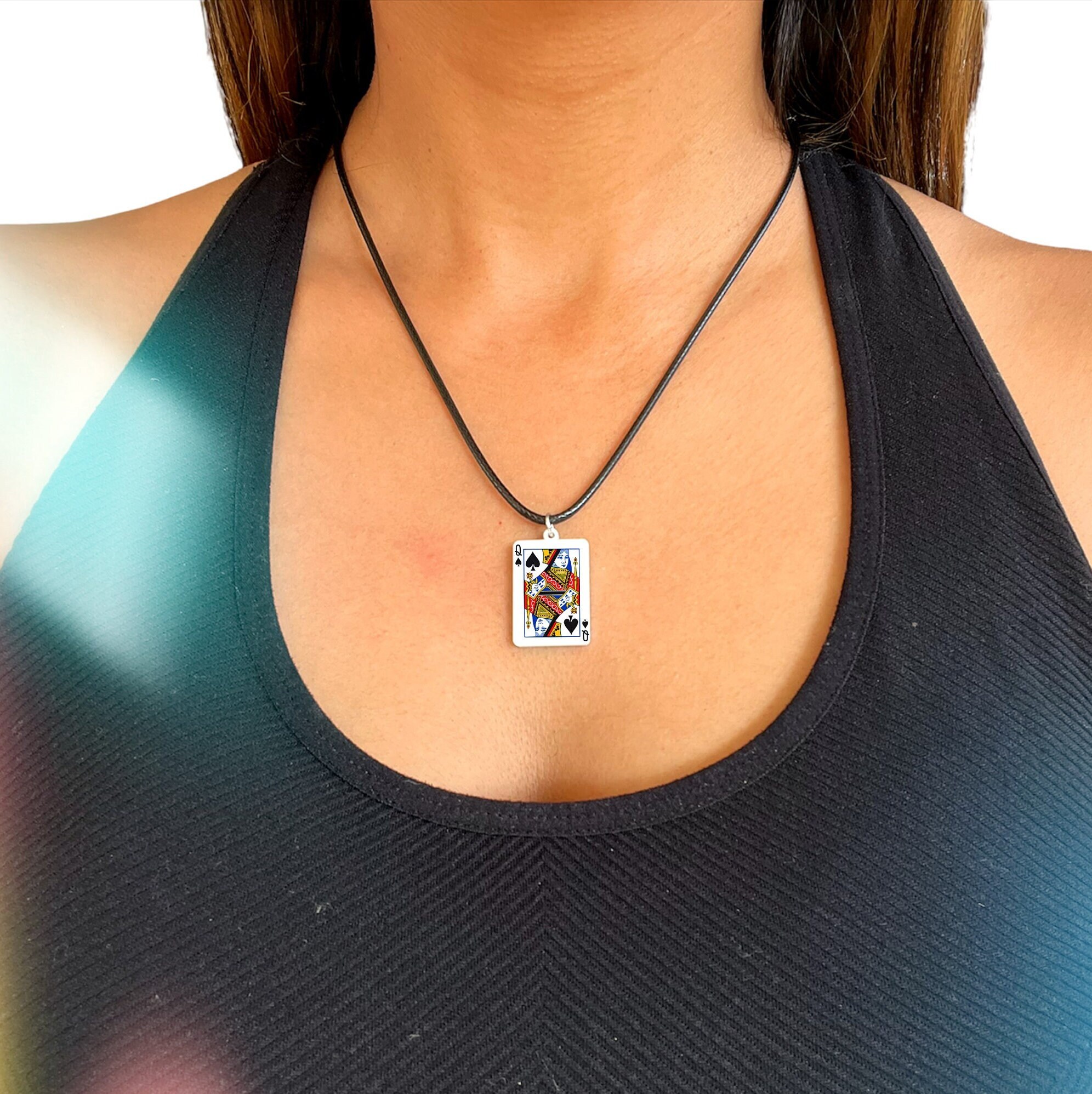 Queen of Spades Playing Card Necklace 18 Length Silver Etsy