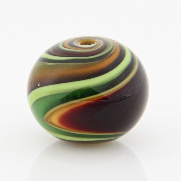 Green and Red Striped Statement Bead - Handmade Glass Lampwork, Unique Focal Bead for Pendant, Suncatcher, or Home Decorating