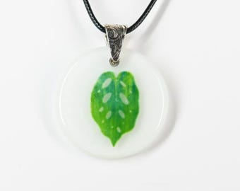 Glass Swiss Cheese Plant Leaf Pendant