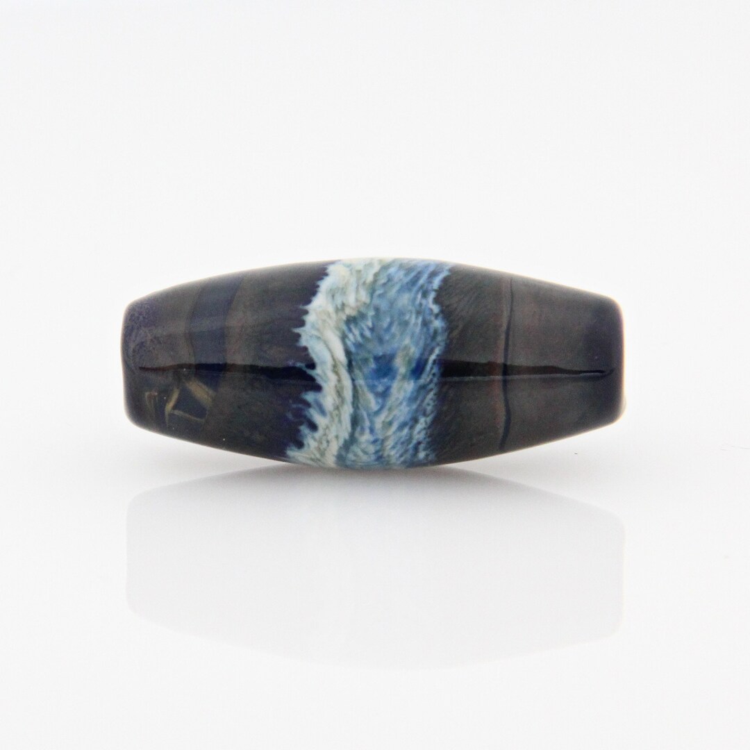 Blue and Ivory Wavy Pattern Glass Bead Handmade Glass Lampwork Focal