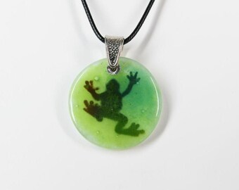 Recycled Glass Climbing Frog Pendant