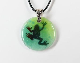 Recycled Glass Climbing Frog Pendant