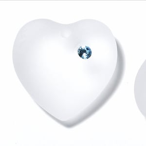 Swarovski Crystal Heart Pendant - Crystal Matte-Finish with encrusted Aquamarine chaton. Tray of 4 hearts.