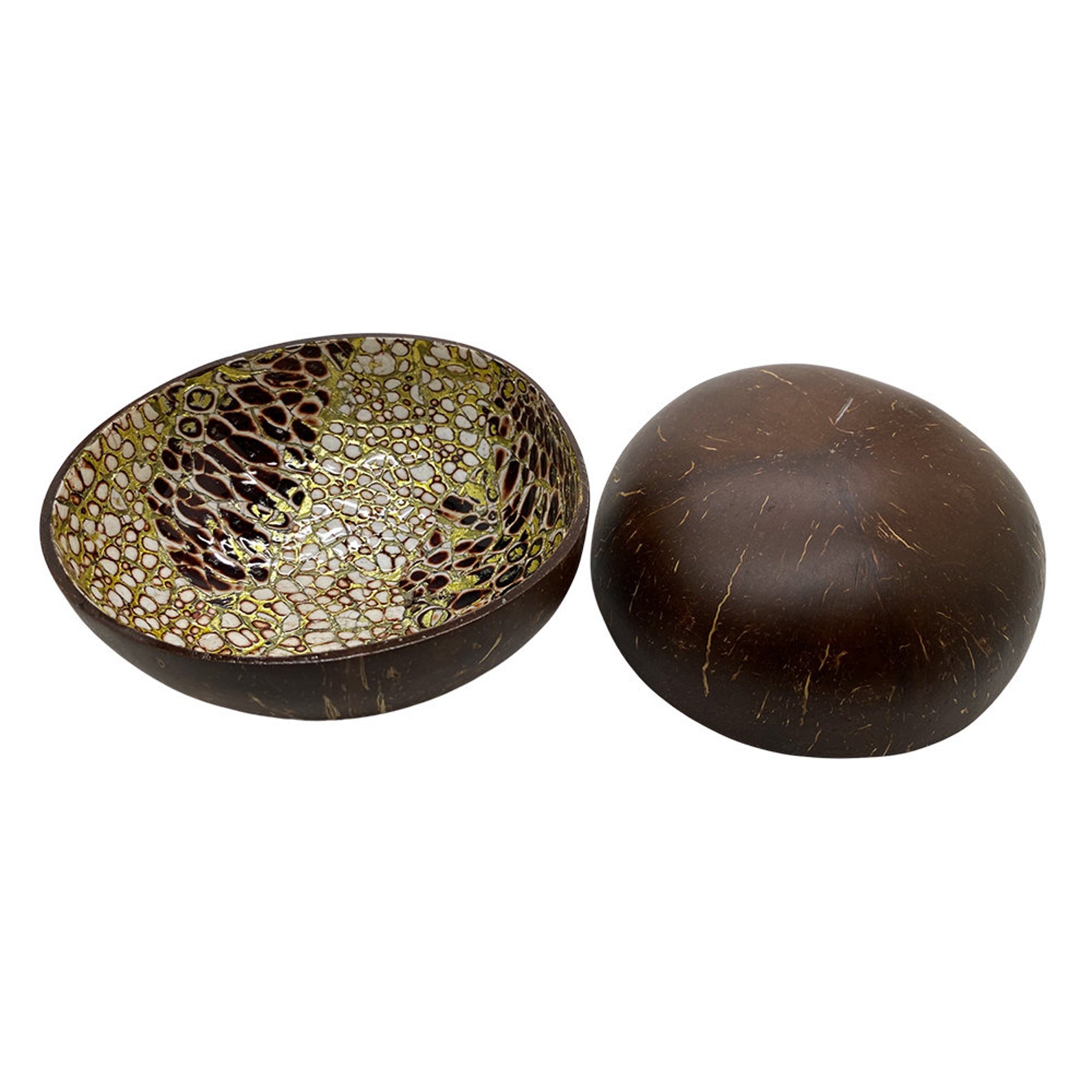 Coconut Bowls Hand Painted Lacquered Bowls Design 2 Set Etsy UK