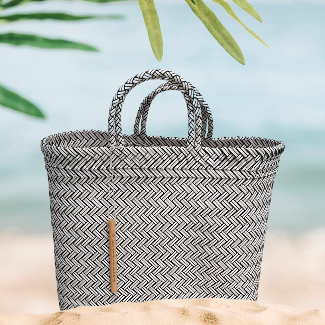 Recycled Plastic Bag Woven Beach/tote Bag Grey Black Large Etsy UK