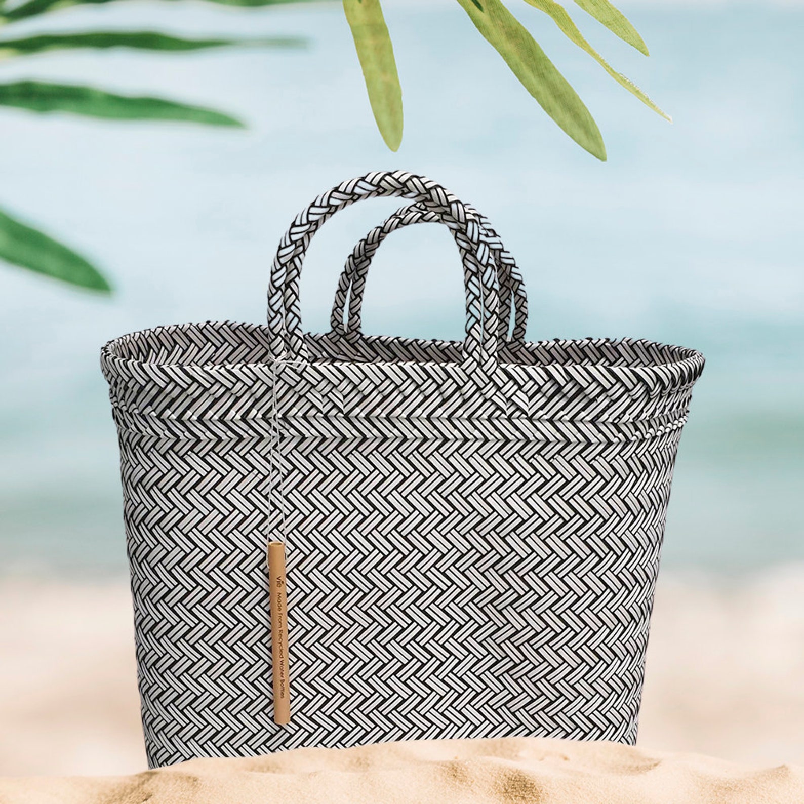 Recycled Plastic Bag Woven Beach/tote Bag Grey Black Large Etsy UK