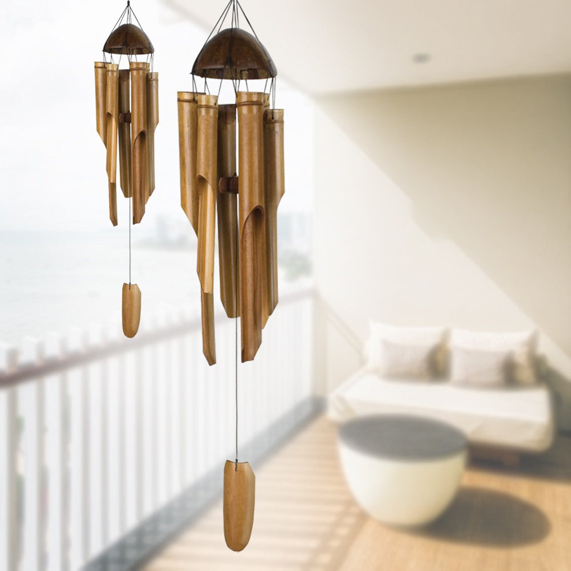 Bamboo Wind Chimes Set of 2 Large Wind Chimes Small Wind Etsy