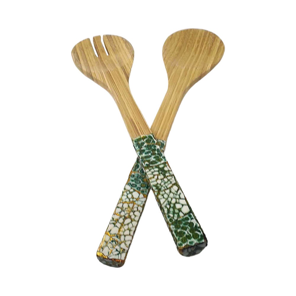 Bamboo Salad Servers Salad Tossers Salad Server Set Etsy