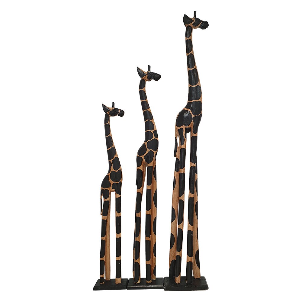 Giraffe Sculpture Wooden Giraffe Giraffe Decor Set of 3 Etsy