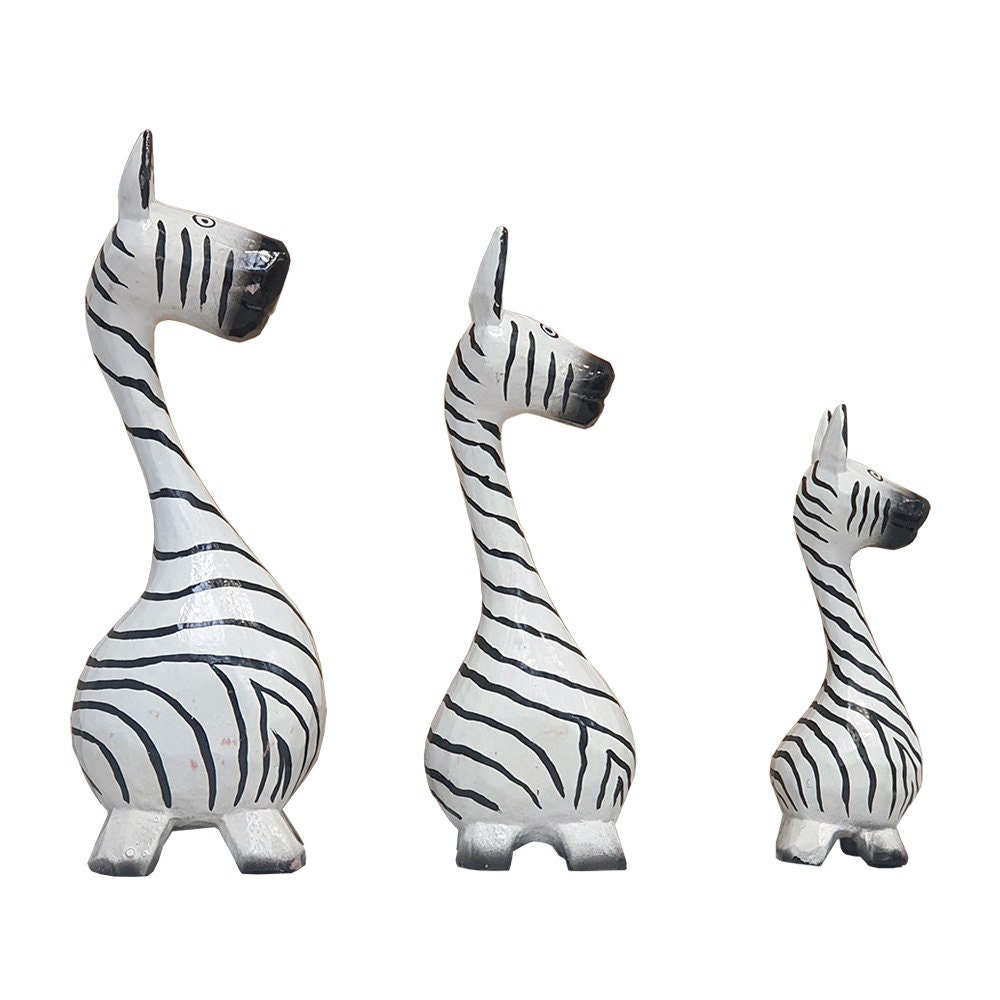 Zebra Figurine Zebra Sculpture Wooden Zebra Set of 3 Etsy