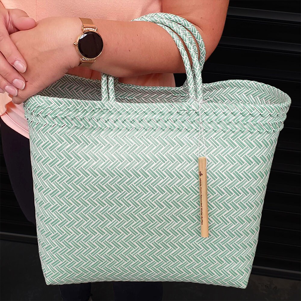 Recycled Plastic Woven Beach/Tote Bag Green Large Etsy