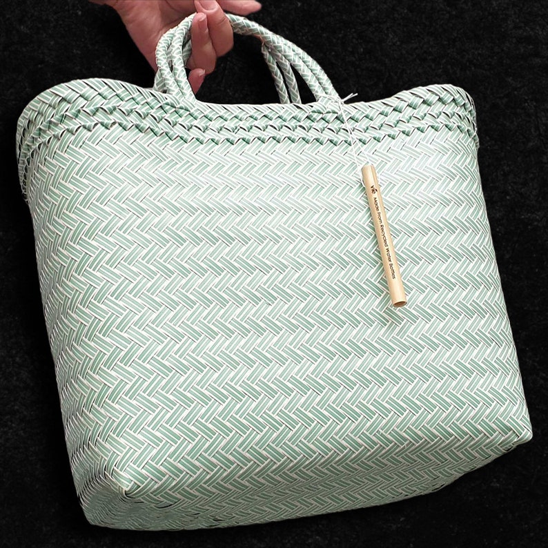 Recycled Plastic Woven Beach/tote Bag Green Large Etsy