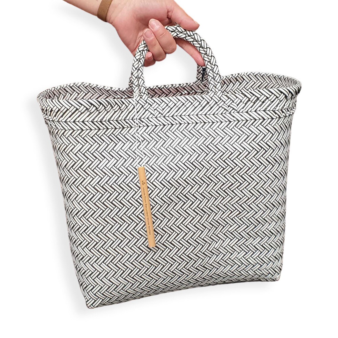 Recycled Plastic Bag Woven Beach/tote Bag Grey Black Large Etsy
