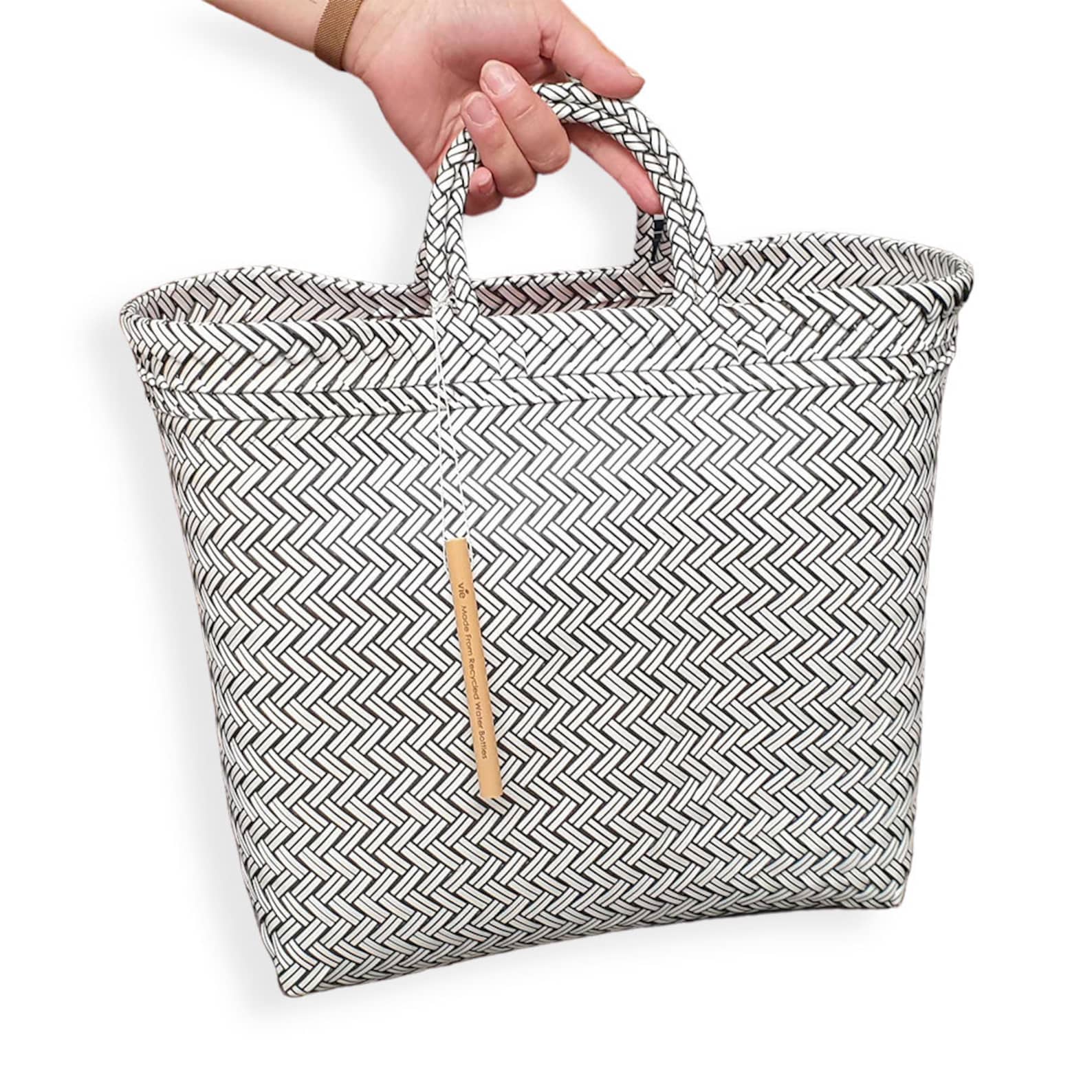 Recycled Plastic Bag Woven Beach/tote Bag Grey Black Large Etsy