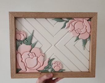 Letrero floral 3D, decoración floral, decoración del hogar, decoración de dormitorios, arte floral de pared, arte de pared, decoración de pared, letrero de mosaico, letrero floral, decoración de pared con flores