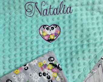 Couverture pour bébé Minky, couverture pour ours panda, couverture pour garçon fille, couverture personnalisée pour bébé, couverture pour panda, couverture pour bébé fille, couverture brodée