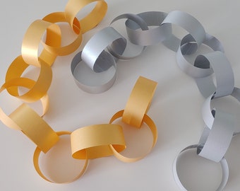 Metallic Paper Chain Kits - Gold - SILVER - Long double sided - Smooth - 10 FEET per kit