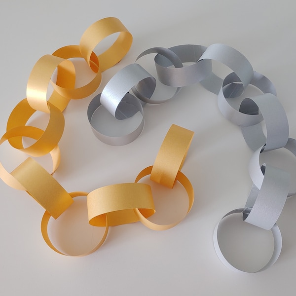 Metallic Paper Chain Kits - Gold - SILVER - Long double sided - Smooth - 10 FEET per kit