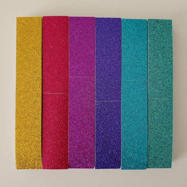 Mermaid Rainbow Glitter DIY Paper Chain Kits - 6.5 / 10 foot garland - Sparkly single sided - Gold Cherry Pink Purple Aqua Green