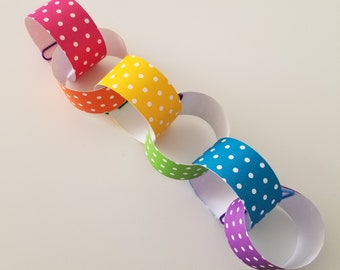 DIY Paper Chain Kits - Dotty Rainbow - Rose Orange Jaune Vert Bleu Violet à pois blancs