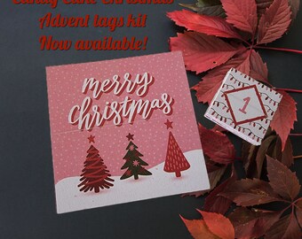 Candy Cane Christmas - Advent Tags Set - Red White Gray Grey Green - Advent calendar - gift tags - countdown to Christmas