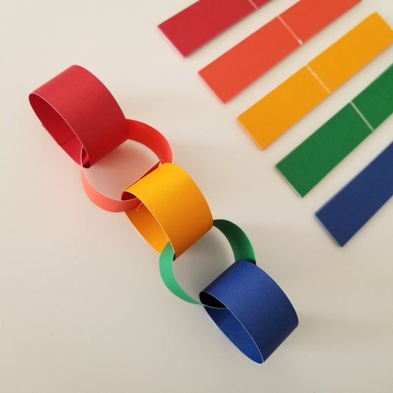 Step Rainbow Paper Chain Wall Art Kit Wall Mural Paper Art Kit 2 Sizes Red  Orange Yellow Green Blue Purple White Black DIY Decor 