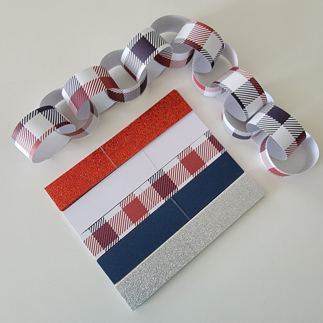 Blue Paper Chain Patriotic Paper Chain Kit: Red, White, Blue, Glitter - 7 Foot July 4th ...