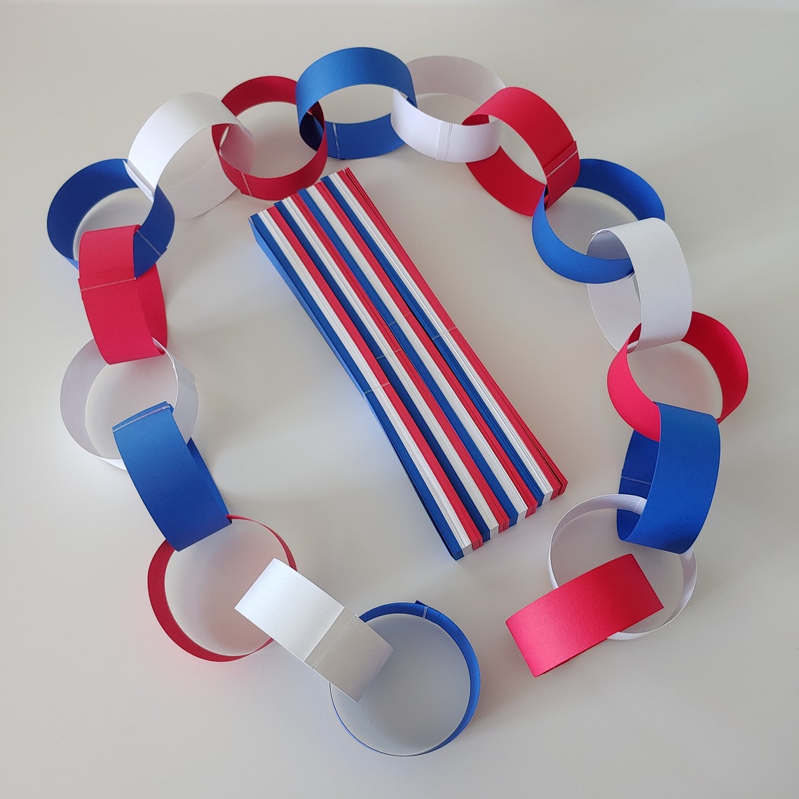 Red White and Blue Patriotic Paper Chain Kits - Independence Day July 4th - Long double sided - Smooth - 12 FEET per kit image 1