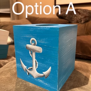 Portafazzoletti in legno a tema nautico/costiero dipinto a mano - Ancoraggio in difficoltà - Arredamento casa sulla spiaggia -arredamento bagno nautico