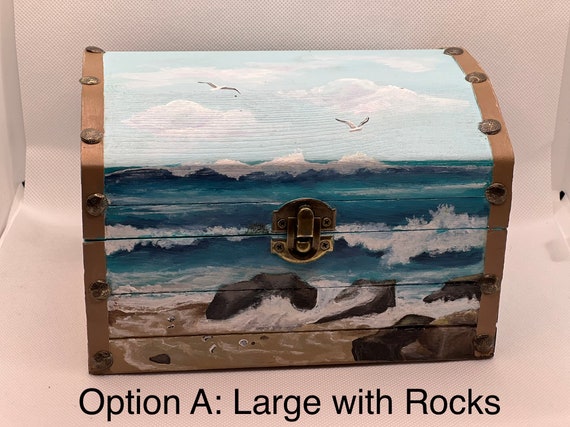 LARGE Hand-painted Treasure Chest-ocean/beach Scene Jewelry Box
