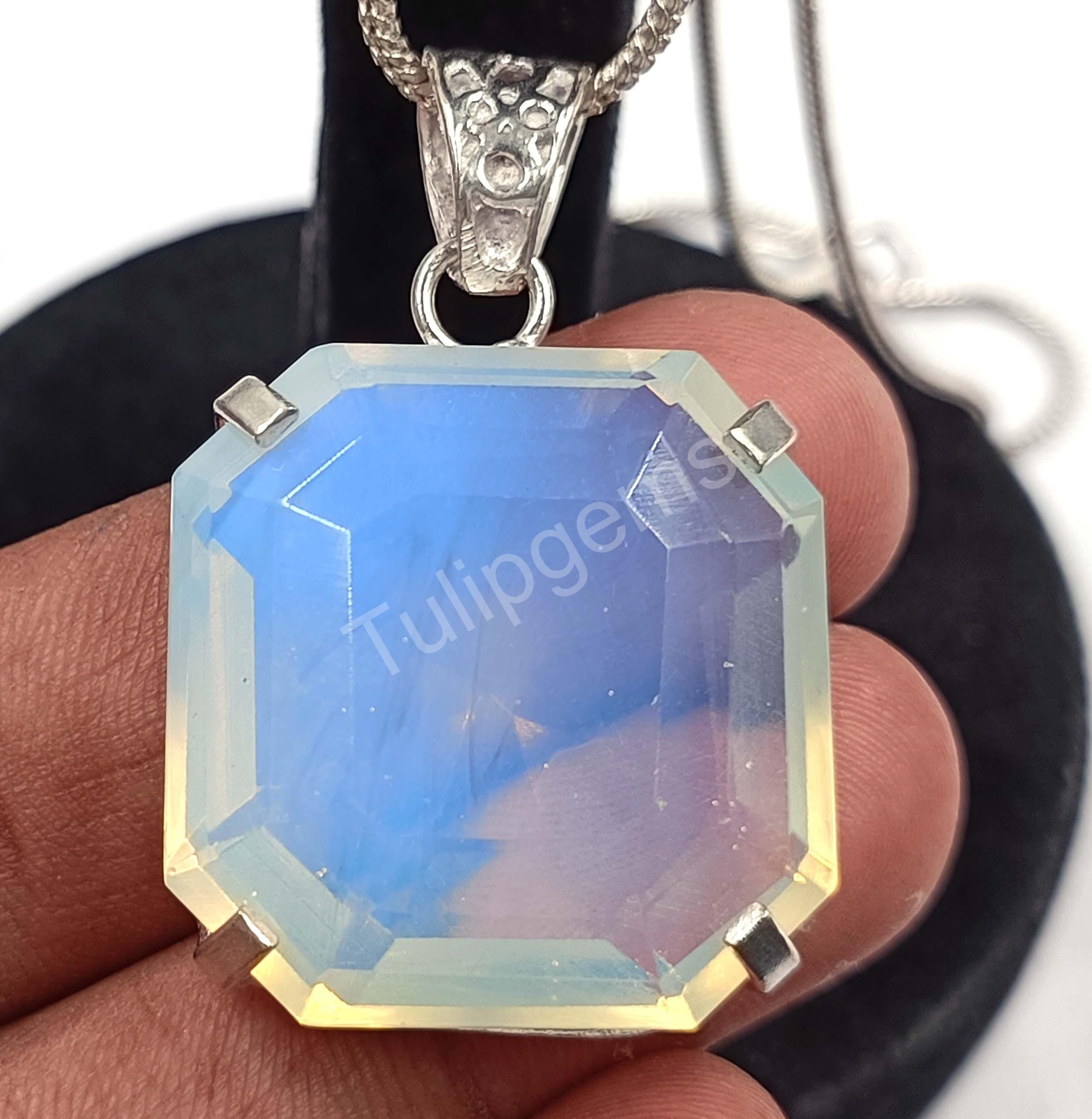 Ciondolo in ARGENTO 925 con OPALE ROSA naturale e girocollo - pietra