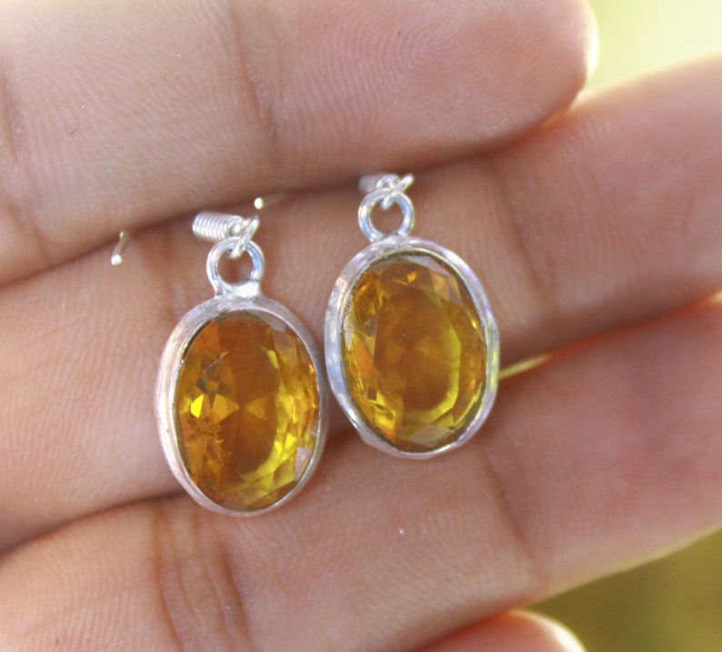 Gift 925 Sterling Silver Oval Faceted Gemstone Earrings Citrine Jewelry,Silver Earrings 25.06 Ct Certified Citrine Earrings