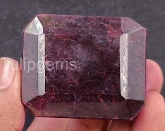 Splendido rubino rosso da 500,00 carati certificato da African Red Ruby, opaco, trasparente, colore migliorato (TINTO), pietra sfaccettata a taglio smeraldo 5LSV