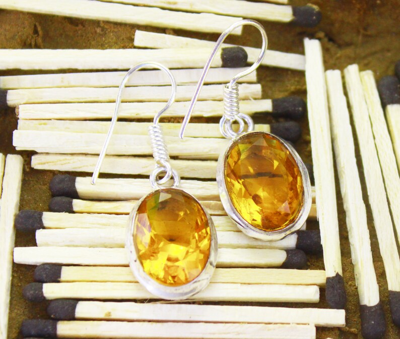 Gift 925 Sterling Silver Oval Faceted Gemstone Earrings Citrine Jewelry,Silver Earrings 25.06 Ct Certified Citrine Earrings