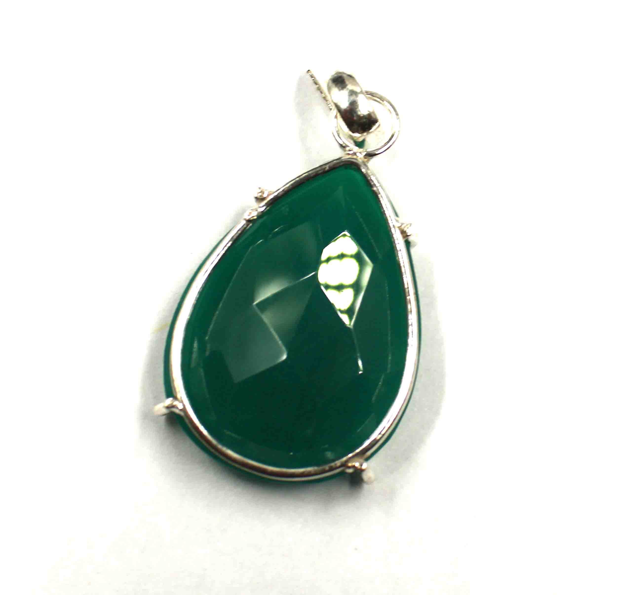 Indischer Grüner Onyx Tropfen 925 Silber Anhänger, 1.305ct