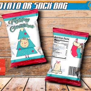 Frohe Weihnachten Chip-Tasche, Frohe Weihnachten Chip Taschen, Frohe Weihnachten Chip Taschen, druckbare